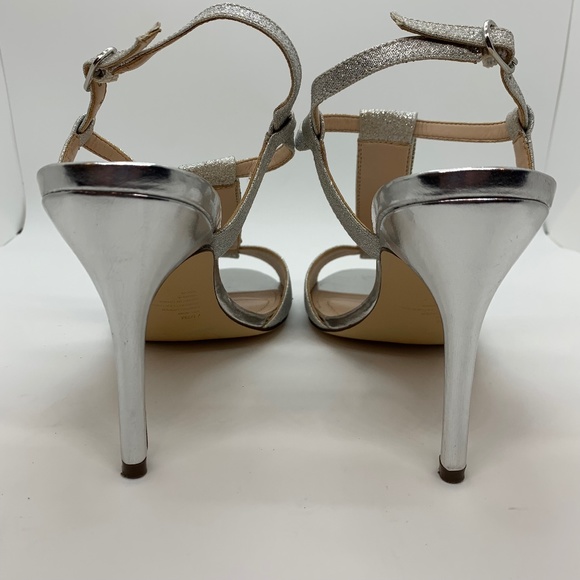 I. Miller Sparkly 4" Sandals Platinum 7 1/2 Shimmer Sparkle Strap Stilettos - Picture 6 of 10